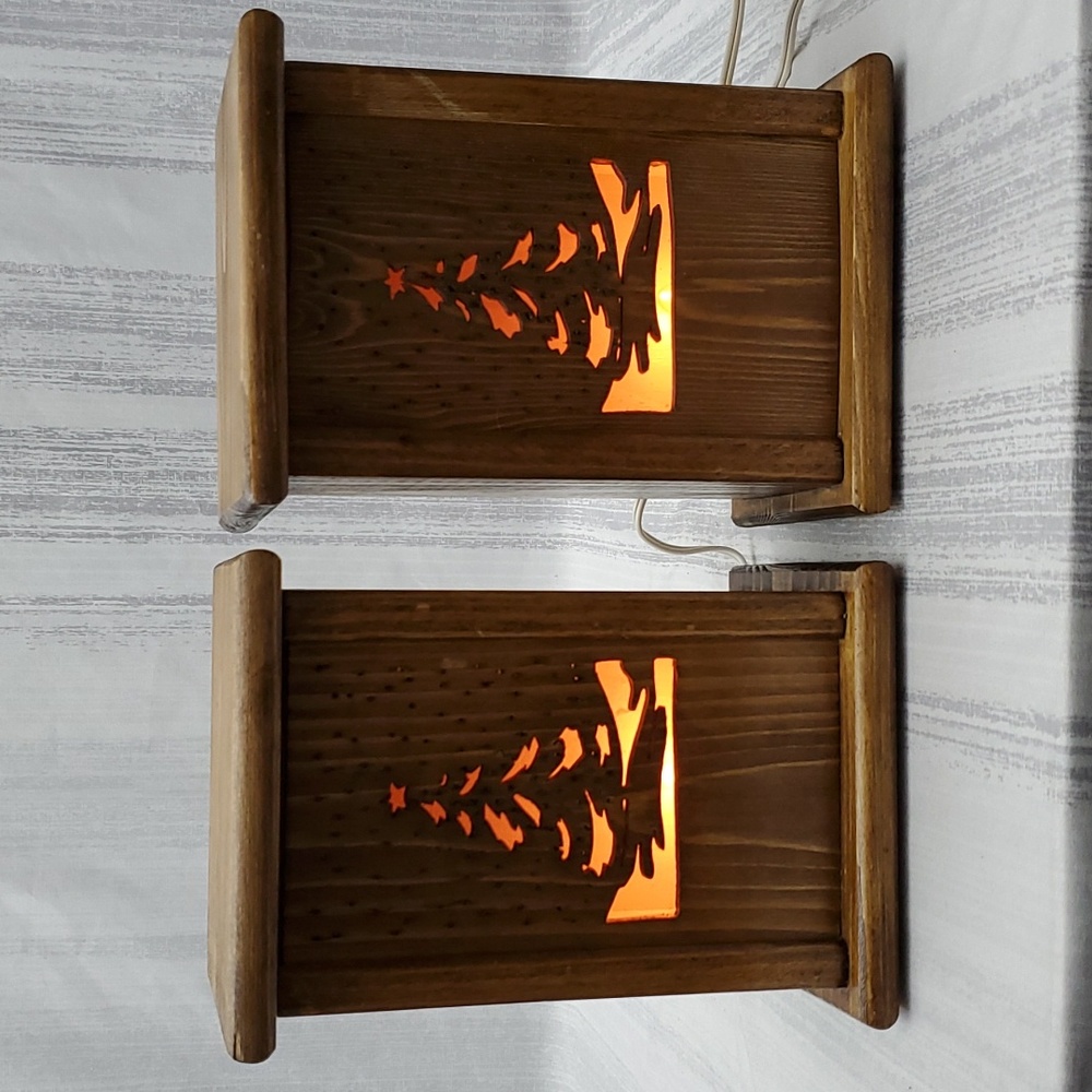 Handmade Wood Night Light Lamp Lantern with 4 Interchangeable Panels 2 Boxes - Picture 1 of 16